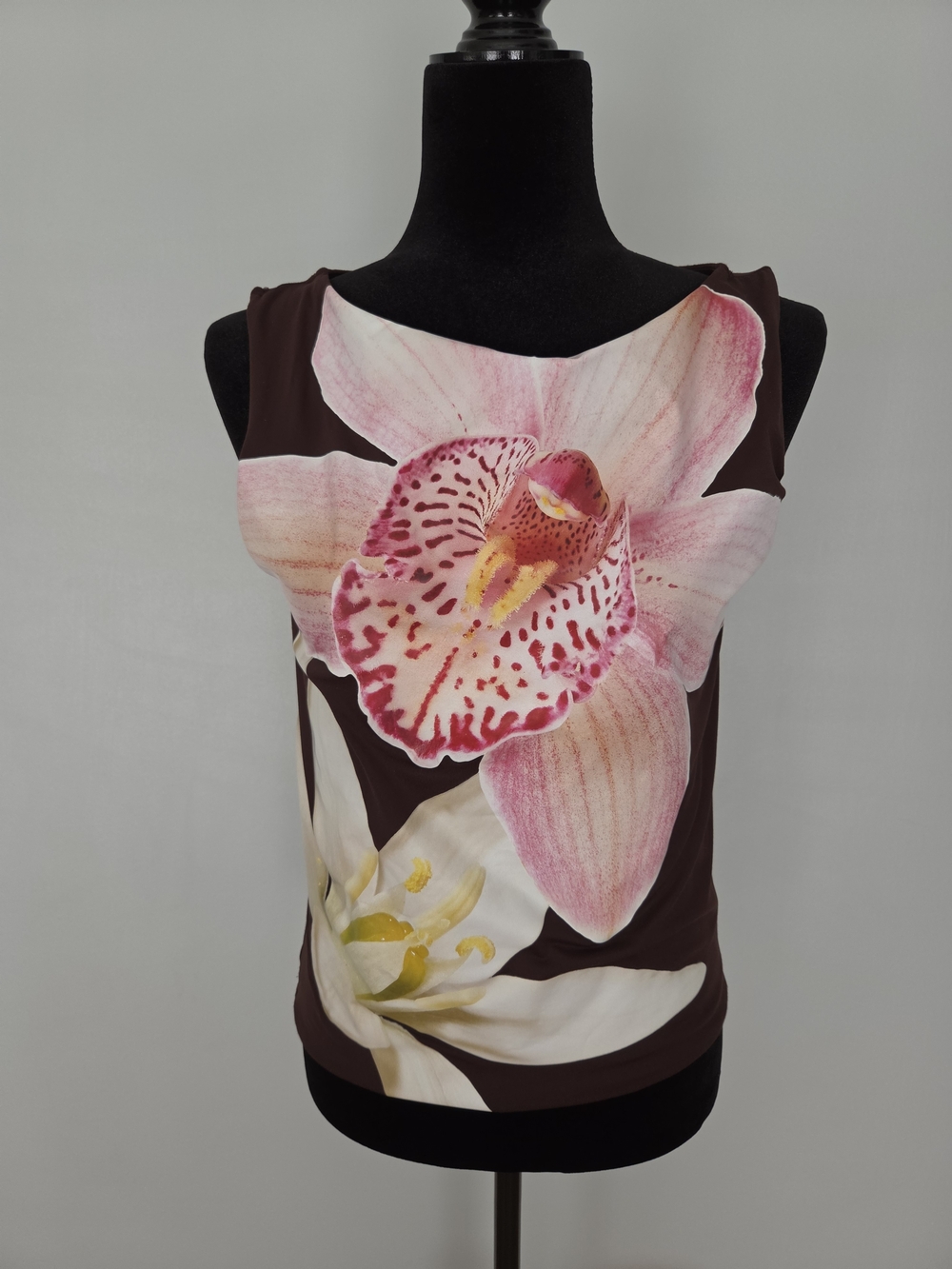 Zara Brown Tank Top with Pink Orchid Print